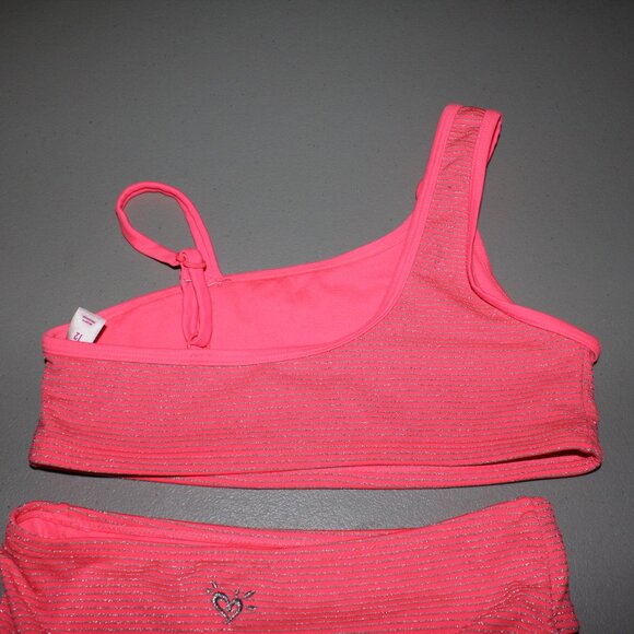 Pink & Silver 2 Pcs Justice Bikini Swimsuit Size 12 - Picture 6 of 11